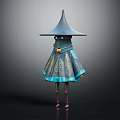 Mystical Wizard Character With Tall Pointed Hat Blue Gold Cloak And Glowing Blue Eyes